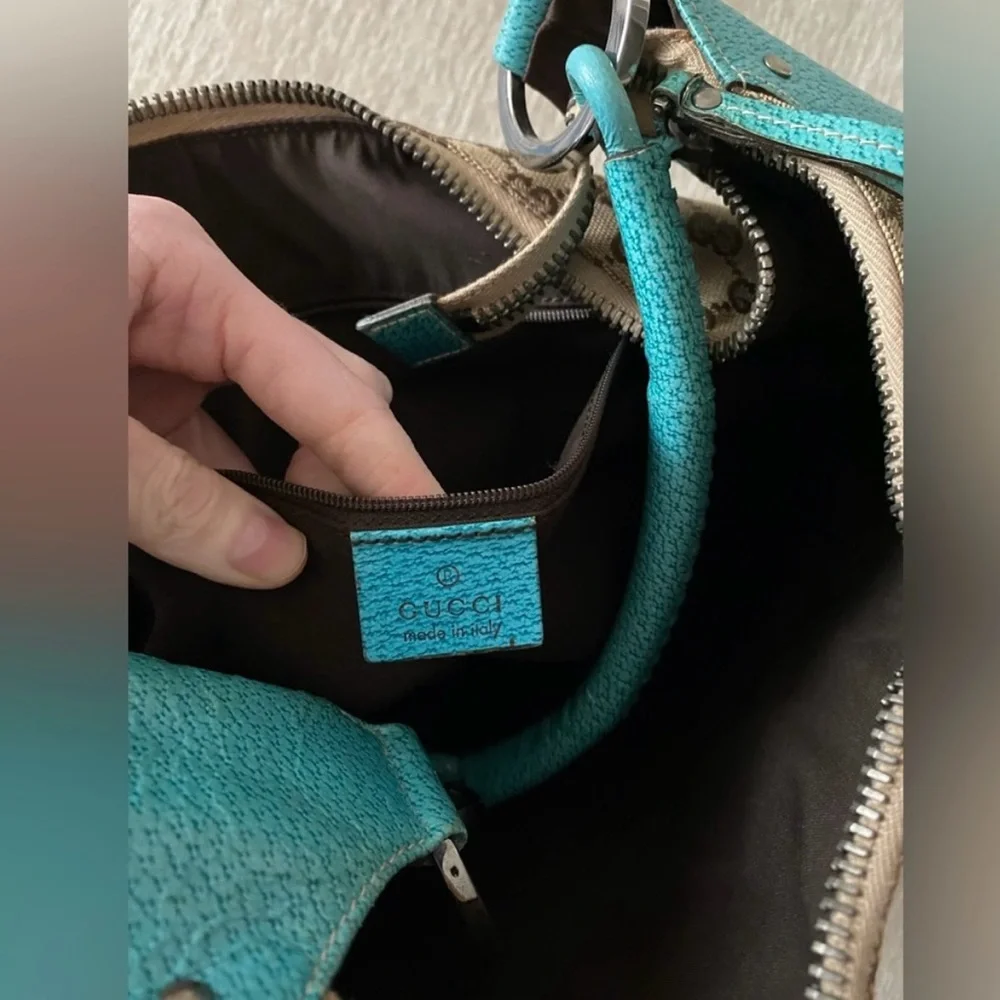 Gucci Beige GG Canvas Hobo with Turquoise Trim